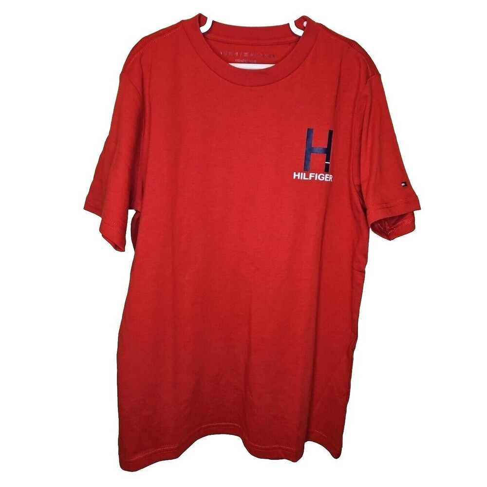 NWT Tommy Hilfiger T Shirt Boys Size M 12/14 Red Logo Short Sleeve Crew NEW